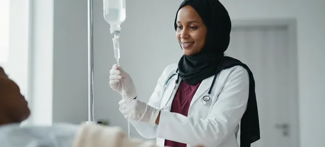 A clinician caring for a patient